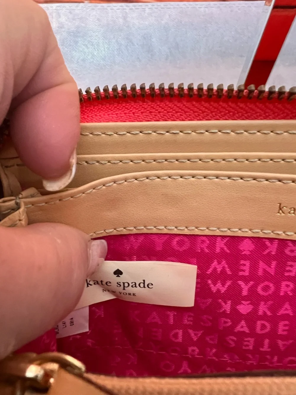 kate spade ♠️  New York Hot Pink Zip-Around Leather Wallet 12 card slots Lined